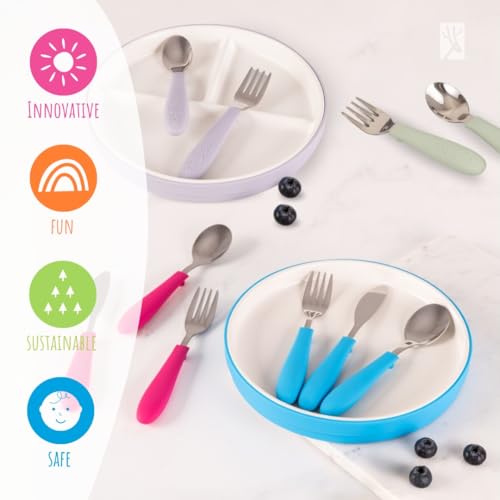 Kids Silverware Set with Silicone Handles and Stainless Steel Flatware