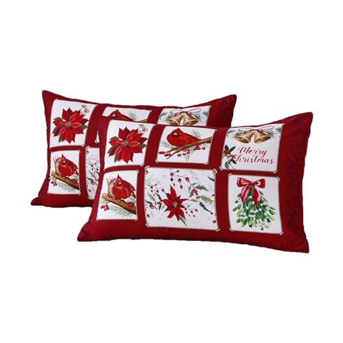 Luxudecor Christmas Red Pillowcases 20x28in (Pack of 2) – Envelope Closure, Microfiber