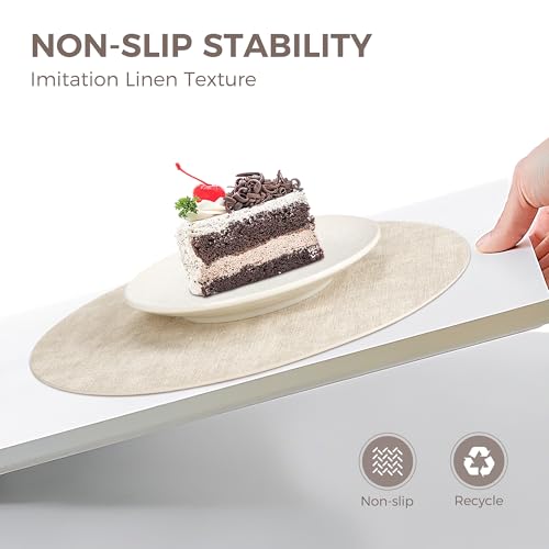 13-Inch Round Faux Leather Placemats, Set of 6 Reversible Wipeable Table Mats
