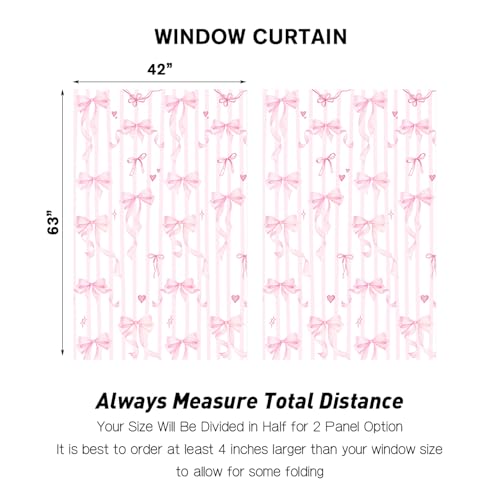 Pink Bow Curtains for Girls Room - 42x63 Inch Rod Pocket Drapes