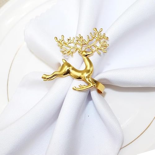 Deer-3 Gold Napkin Rings Set of 8 for Holiday & Christmas Table Decor