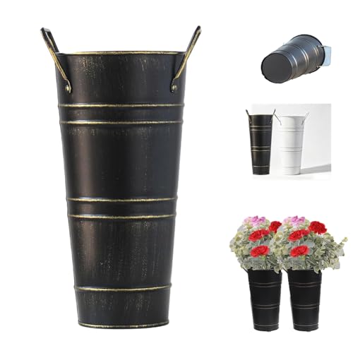 Black Rustic Metal Umbrella Stand Holder - Freestanding Floor Vase for Canes & Sticks