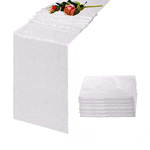 White Sequin Table Runner 12x72 Inches - 6 Pack for Weddings & Parties