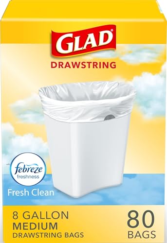 8 Gallon Medium Drawstring Trash Bags - Scented Odor Control (80 Count)