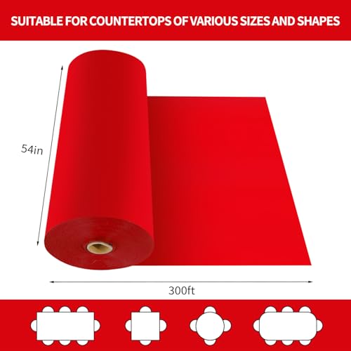 CXPSINC 54in x 300ft Red Plastic Table Cover Roll with Slide Cutter for All Table Shapes