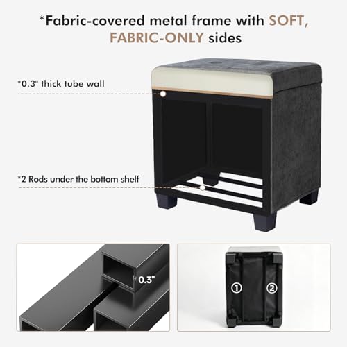 Small Steel Frame Storage Ottoman with Chenille Cushion, Gray