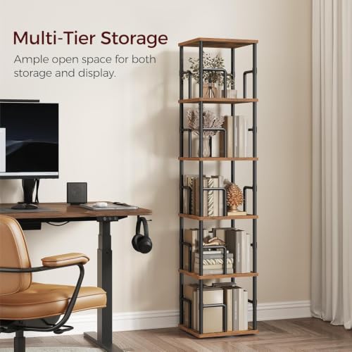 5-Tier Rotating Corner Bookshelf, 360-Degree Spinning Storage Rack