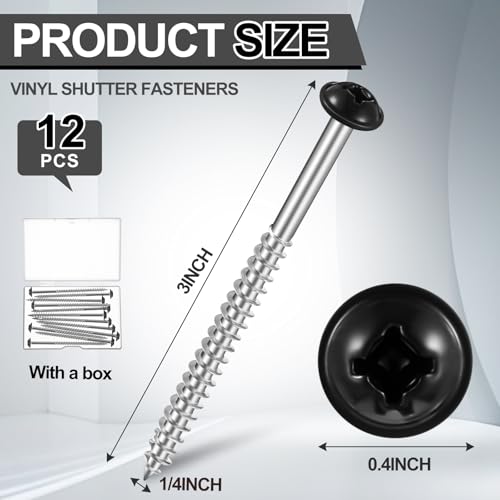 3-Inch Black Shutter Fasteners for Vinyl and Wood, 12-Piece Set