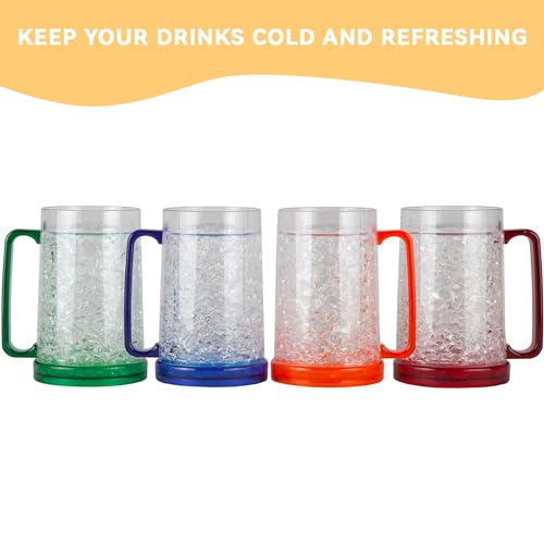 Lily's Home Freezer Beer Mug Set of 4 - 16 oz Clear BPA-Free Acrylic Cold Drink Mugs
