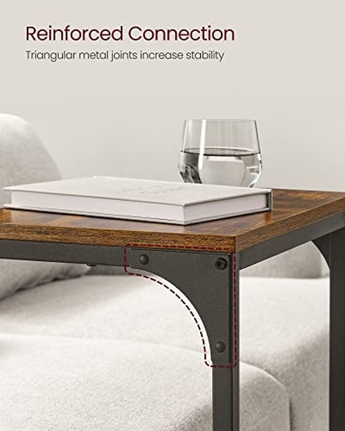 VASAGLE C-Shaped End Table Set of 2, Small Side Table for Couch, Sofa Table with Metal Frame for Living Room, Bedroom, Bedside, Rustic Brown and Black