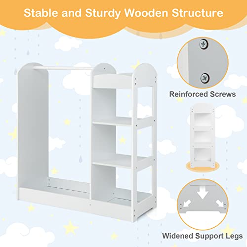 Kids Dress Up Storage Closet with Mirror, Hanging Rack and 3-Tier Shelves