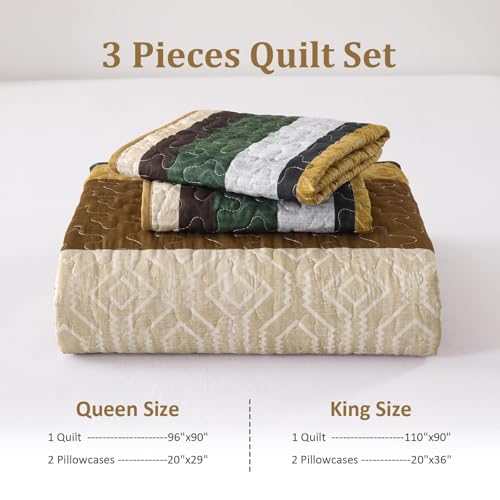 King Boho Stripe Quilt Bedding Set - 3-Piece Lightweight Bedspread Coverlet