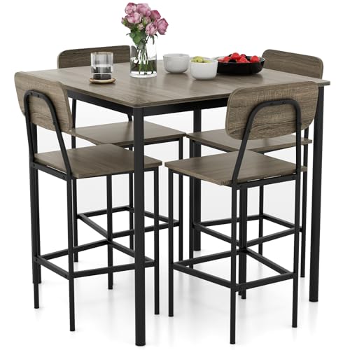 5-Piece Counter Height Dining Table Set with 4 Ergonomic Bar Stools