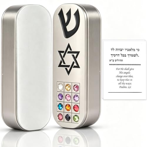 Car Mezuzah with Traveler Prayer Scroll, Metal TwistFlip Case for Vehicle