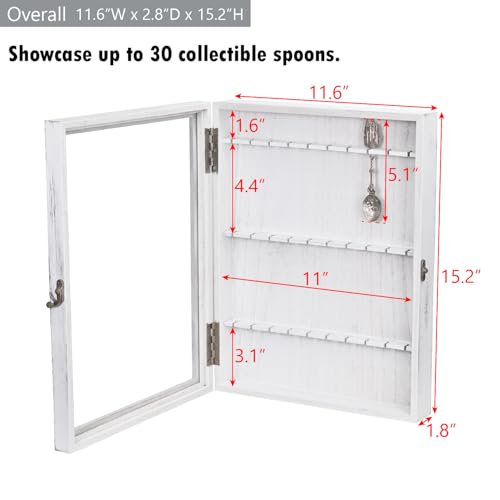 Wooden 30-Spoon Display Case Cabinet with Glass Door, Wall-Mounted Rack