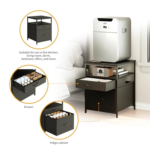 Mini Fridge Stand with 3-Tier Storage and Fabric Drawers, 22-Inch Tabletop