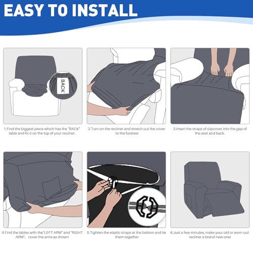 Waterproof Recliner Chair Covers - 3-Piece Washable Protector with Pockets
