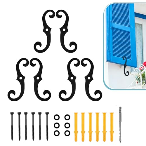 6-Pack S-Style Shutter Dogs, 6.3-inch Metal Exterior Shutter Fasteners