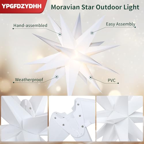YPGFDZYDHH 18-inch White Moravian Star Outdoor Christmas Tree Topper Light with Remote