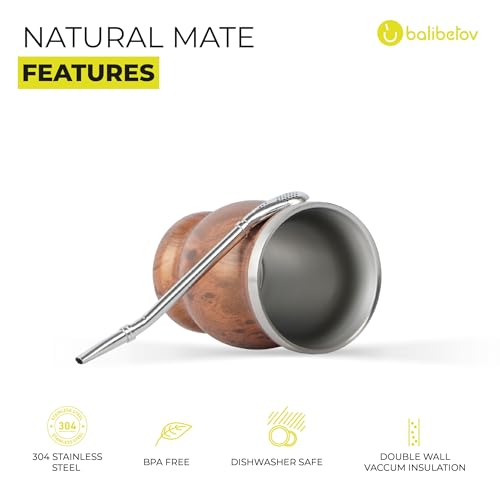 BALIBETOV 8 oz Dark Wood Yerba Mate Cup + Bombilla Set – Insulated Drinkware