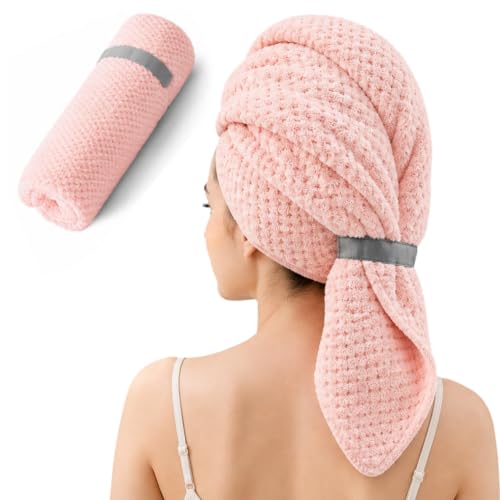 Netcken Pink Large Microfiber Hair Wrap Towel - Quick-Dry & Absorbent, Secure Twist & Tuck Design