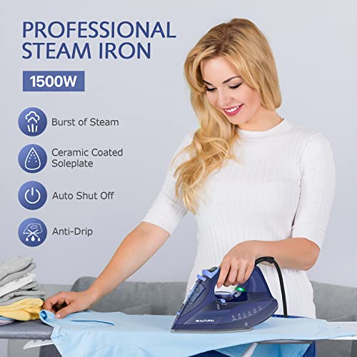 BEAUTURAL 1500W Steam Iron for Clothes with Ceramic Soleplate & Auto-Off