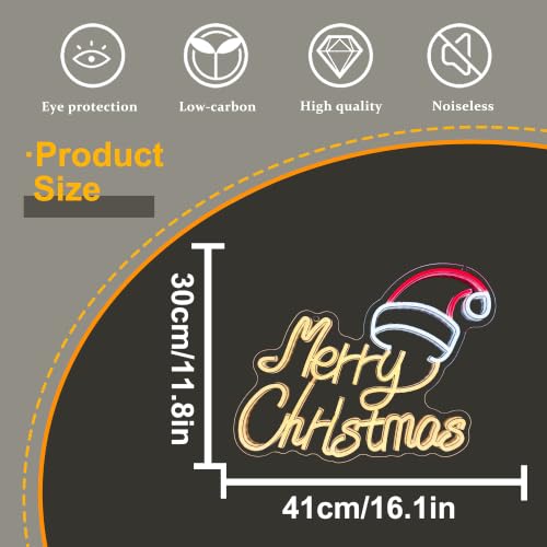 Allball Merry Christmas Neon Sign Wall Decor USB Dimmable LED Santa Hat Light - Warm White, Cold White & Red