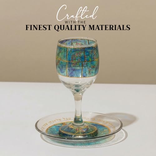 Glass Kiddush Cup Set with Matching Base – Modern Shabbat Ritual Goblet