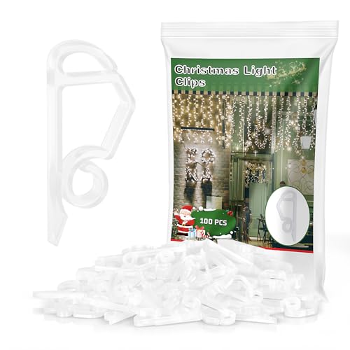 Clear Plastic Christmas Light Clips for Outdoor Gutter & Siding - 100 Pack