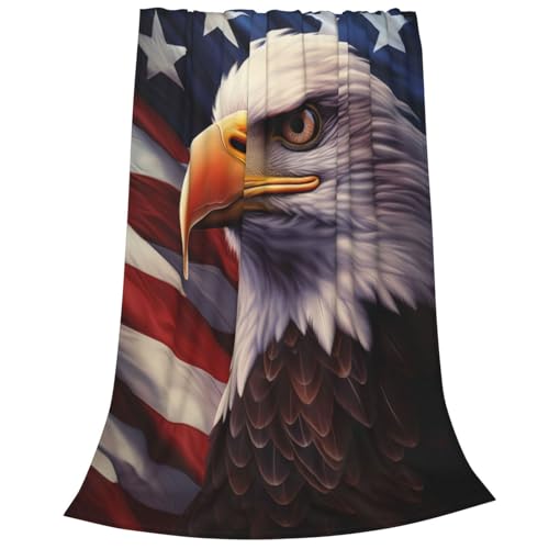 AmePay American Flag Eagle Throw Blanket 80x60 Blue - Soft Microfiber Flannel