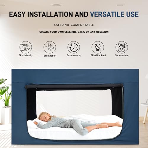 Full Size Bed Tent with Metal Frame - 90% Blackout Privacy Canopy