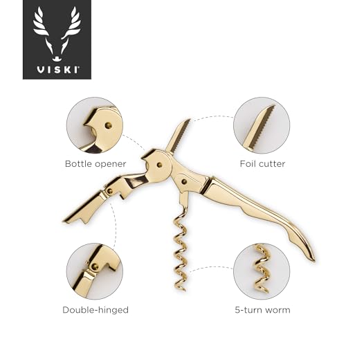 Viski 24k Gold Plated Signature Double Hinged Waiter's Corkscrew - Standard
