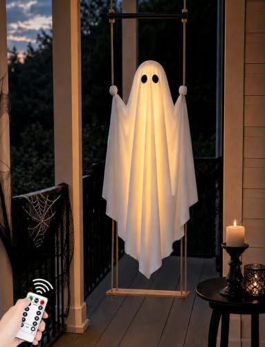 Joyehome 3.7FT Hanging Swing Ghost Outdoor Halloween Decoration with Waterproof Remote Lights