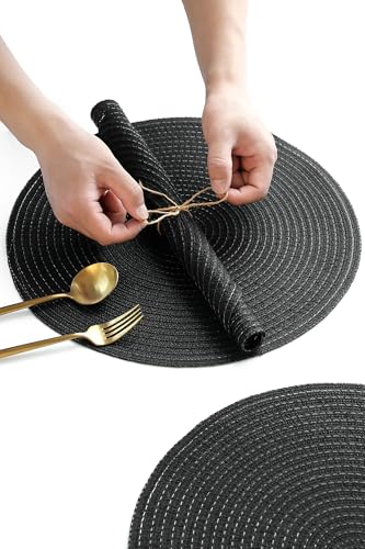 15-Inch Round Braided Placemats Set of 4, Washable Heat Resistant Dining Mats