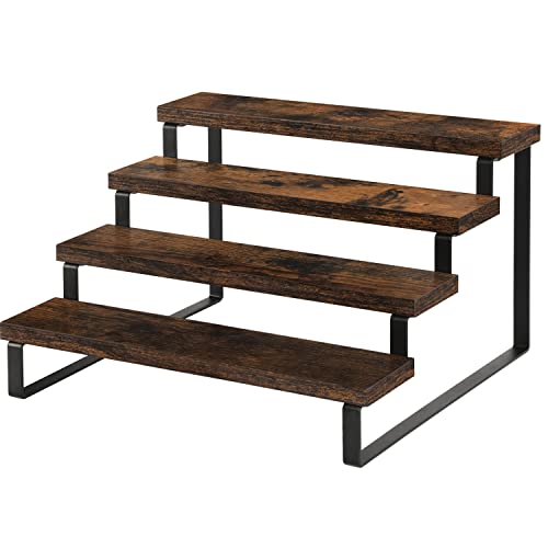 4-Tier Wooden Display Riser Stand, Rustic Countertop Organizer Shelf