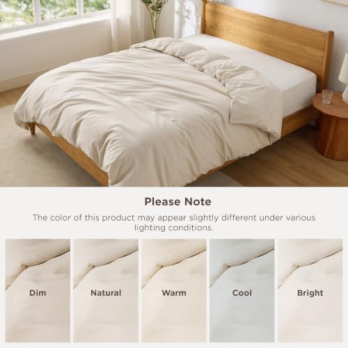 Queen Duvet Cover, Soft Double Brushed Microfiber, 90"x90", Beige, Lightweight & Breathable, Zipper Closure