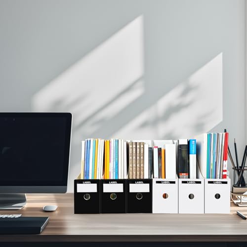 2 Pack White Cardboard Magazine File Holders for Desk and Shelf Storage