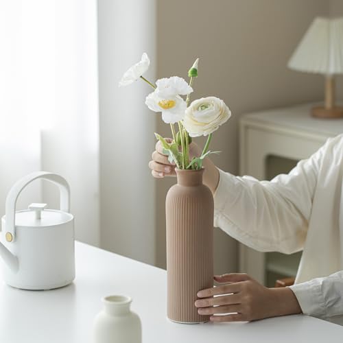Modern Ceramic Vase Set - 3-Piece Ribbed Matte Vases for Home Decor