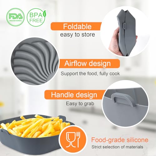 3 Pack Square Silicone Air Fryer Liners for 1-2.6 Qt Mini Air Fryers