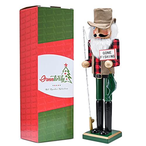 15-Inch Wooden Fisherman Nutcracker Figurine - Christmas Table Decor