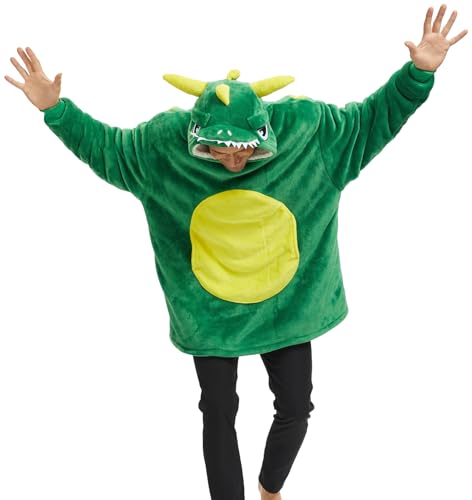 Laahoem Dragon Hoodie Unisex Oversize Flannel Pullover Green One Size