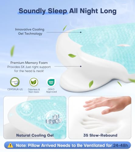 Cooling Gel Memory Foam Neck Pillow for Pain Relief - Ergonomic Design