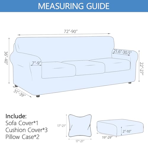 Stretch Sofa Cover Set with Cushion & Pillow Cases - 6-Piece Protector for 3 Seater Sofas