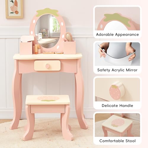 Toddler Vanity Set with Stool and Pretend Makeup Accessories for Kids