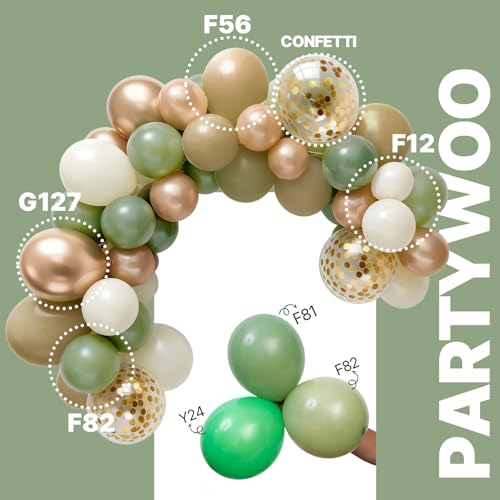PartyWoo Sage Green Balloons 66-Piece Garland Kit with Gold and Sand White