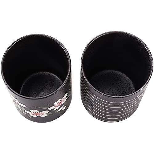 Hedume Set of 2 Japanese Ceramic Tea Cups 10oz Cherry Blossom & Line Design - Pack of 1