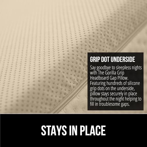 GORILLA GRIP Patent Pending Bed Wedge Pillow Headboard Gap Filler, US Designed, Comfortable Supportive High Density Foam Pillows, Stay in Place Gripping Dots, Wedges Between Mattress, Full Size Cream