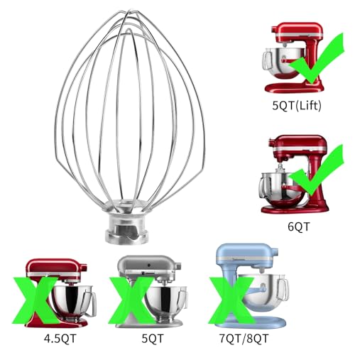 6-Quart Stainless Steel Wire Whisk Attachment for Bowl-Lift Stand Mixers