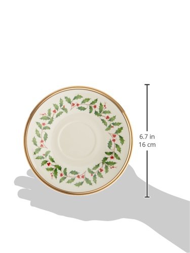 Lenox Holiday Tea Saucer - Christmas Holly & Berry Porcelain with Gold Trim
