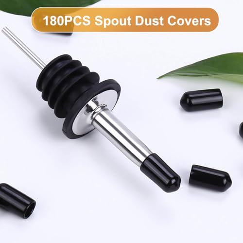 Black Rubber Pour Spout Dust Covers for Liquor & Oil Bottles - 180 Pack